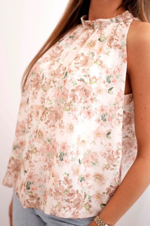 Bluzka damska szyfonowa w kwiaty z podszewką camelowa uniwersalny