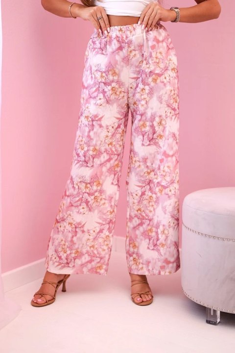 Spodnie z szeroką nogawką w kwiaty różowe